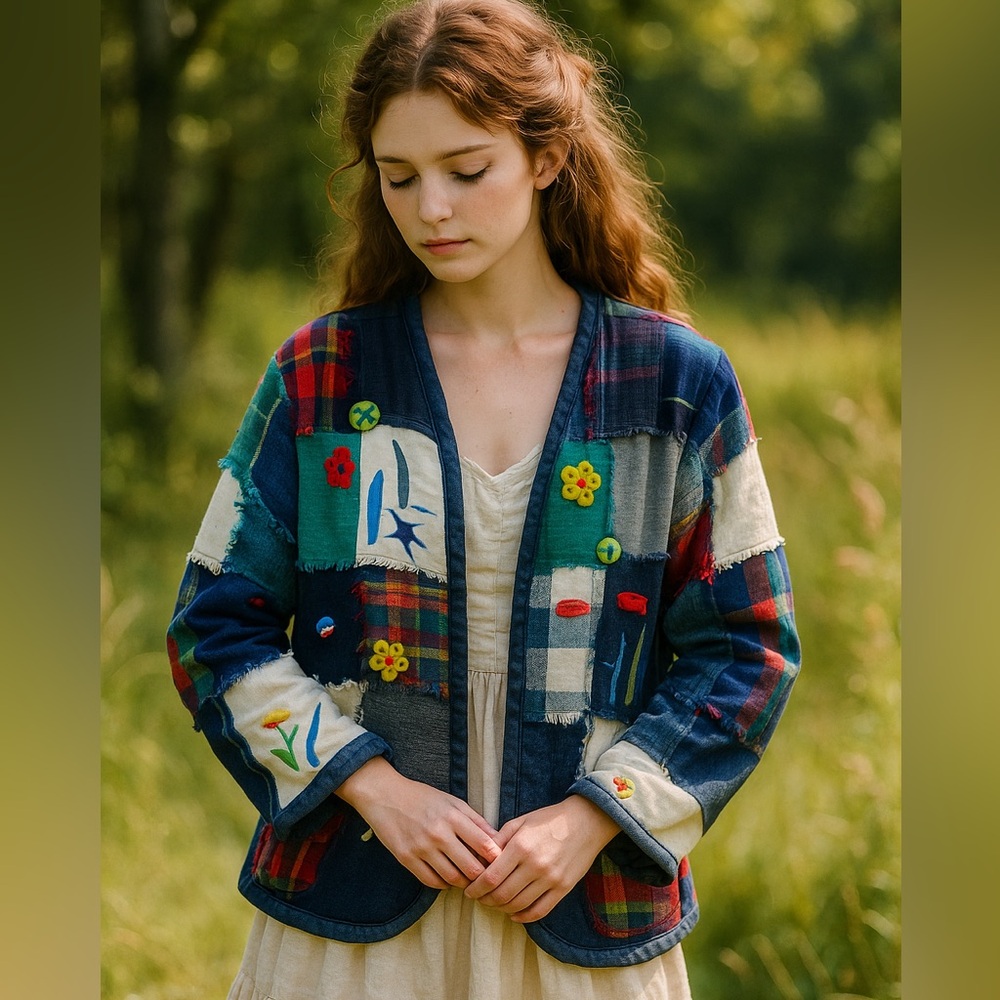 Crystal Handmade Patchwork Jacket – Artsy Cottagecore 3D Embellished Unique!